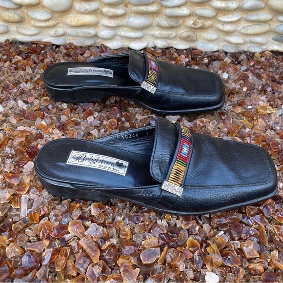 Brighton Lucy Black Lucy Slip On Loafers w/Western Beaded Strap. Size 7N Boho - Picture 3 of 9